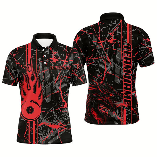 Goofygearprints Red Grunge Billiard Jerseys For Men Custom Fire Flame 8 Ball Dragon Team League Billiard Shirts