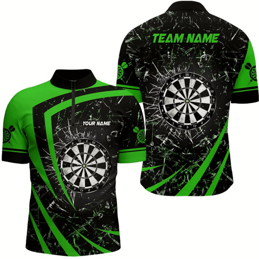 Goofygearprints Personalized Green Glass Break Dart Quarter-Zip Shirts Custom Dart Shirts For Men Dart Team Shirts