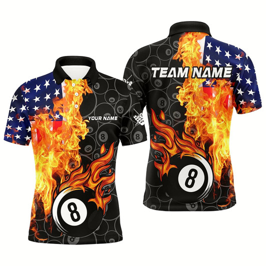 Goofygearprints American Flag Fire Flame 8 Ball Billiard Shirts For Men Customized Patriotic Billiard Pool Jerseys