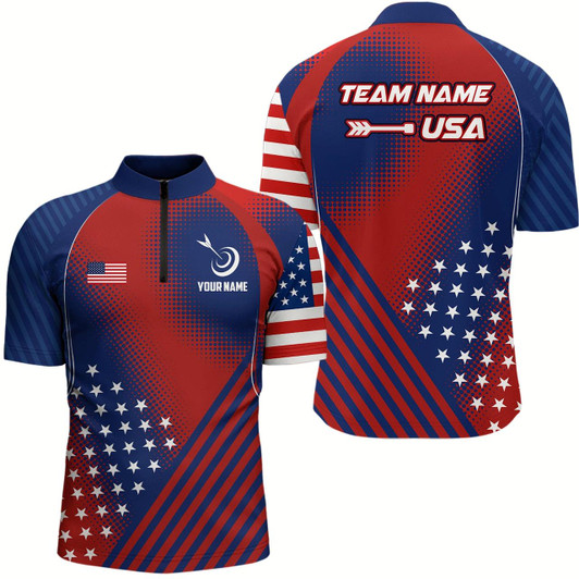 Goofygearprints Personalized Patriotic Us Flag Archery Men Quarter-Zip Shirts, Team Archery Jerseys Shirts
