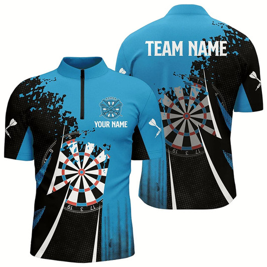 Goofygearprints Black Blue Mens Darts Quarter Zip Shirt Custom Cool Darts Shirt For Men Darts Jersey