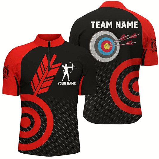 Goofygearprints Red Archery Jerseys For Men Custom Archery Quarter-Zip Shirts Team League Archery Shirts