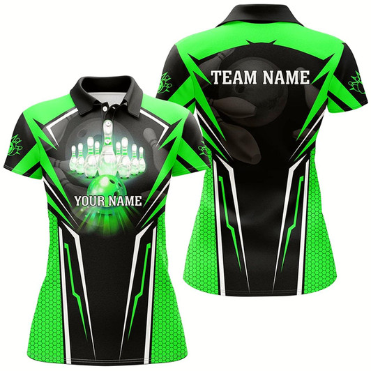 Goofygearprints Custom Green Bowling Polo Shirts For Men, Strike Bowling Team Jerseys Bowlers Outfits
