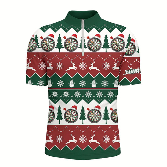 Goofygearprints Christmas Tree Snowflakes Darts Quarter-Zip Shirt Custom Christmas Darts Shirt For Men