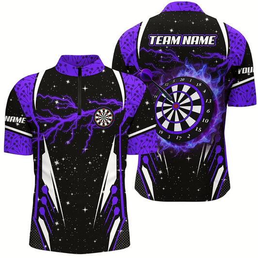 Goofygearprints Personalized Lightning Purple Dart Jersey Men Quarter-Zip Shirts, Team League Dart Shirts Style 1