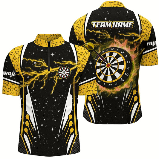 Goofygearprints Personalized Lightning Yellow Dart Jerseys Men Quarter-Zip Shirts, Team League Dart Shirts Style 1