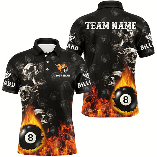 Goofygearprints Personalized 8 Ball Pool Skull On Fire Billiard Shirts For Men, Funny 3D Printed Billiard Jerseys