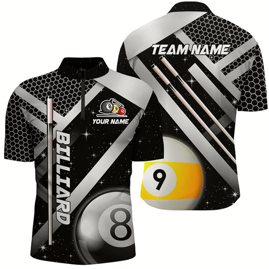Goofygearprints Custom Black Jersey Billiard 8 Ball & 9 Ball Men Quarter-Zip Shirt, Unique Billiard Uniform Style 1