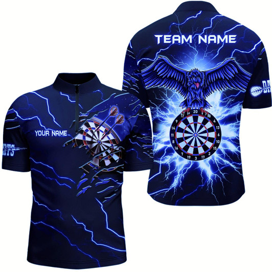 Goofygearprints Personalized Thunder Blue Eagle Dart Quarter-Zip Shirts Custom Dart Shirts For Men Dart Team Shirts