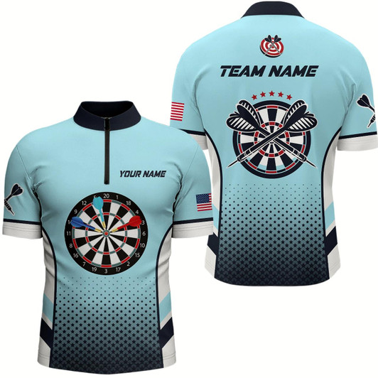 Goofygearprints Personalized Blue American Flag Darts Quarter-Zip Shirts, Dart Shirts For Men Dart Team Jerseys