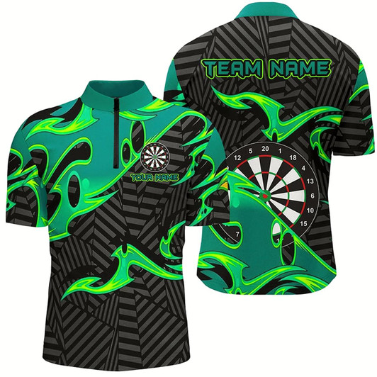 Goofygearprints Personalized Black Turquoise Dartboard Men Dart Quarter-Zip Shirt Custom Darts Team Jersey