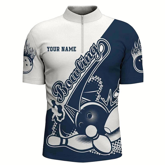 Goofygearprints Navy Custom Bowling Shirts For Men, Strike Bowling Team Shirts Bowling Pin