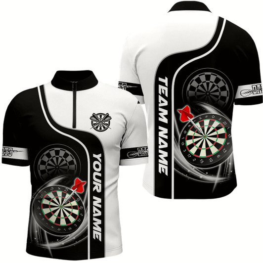 Goofygearprints Personalized Black White 3D Dartboard Dart Quarter-Zip Shirts For Men, Custom Mens Dart Team Jerseys Style 1