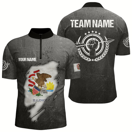 Goofygearprints Customized Grunge Illinois Archery Men Quarter-Zip Shirts, Illinois Flag Shirts For Archer