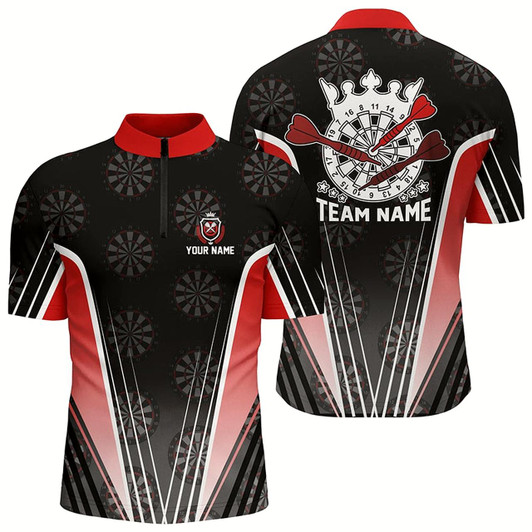 Goofygearprints Personalized Black Red Darts Quarter-Zip Shirt Custom Dart Team Shirt For Men Darts Jersey