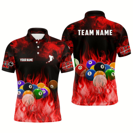 Goofygearprints Personalized Billiard Balls Flame Billiard Red 3D Polo Shirts For Men, Custom 8 Ball Pool Jerseys Style 2