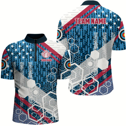Goofygearprints Personalized Usa Flag Archery Quarter-Zip Shirts For Men Patriotic Archery Shirts Style 2