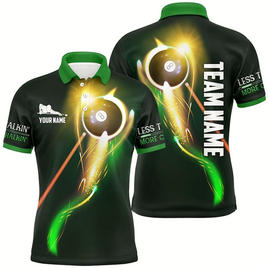 Goofygearprints Personalized Less Talkin' More Chalkin' Billiard 3D Polo Shirts For Men, 8 Ball Billiards Jerseys