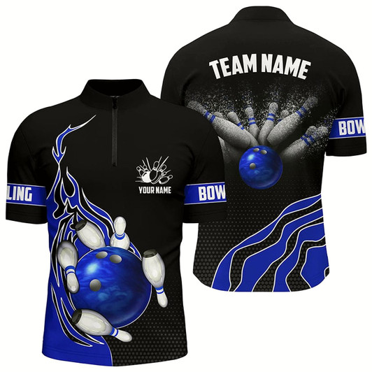 Goofygearprints Blue Flame Bowling Polo Shirts For Men Bowling Ball, Custom Bowling Team Jerseys Bowler Outfits