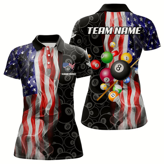 Goofygearprints Personalized American Flag Smoke Flag Billiard Jersey, Patriotic Billiard Balls Pool Billiard Shirts Style 1