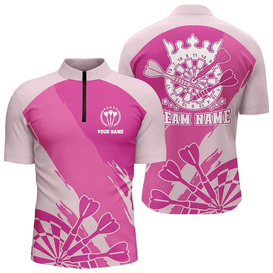 Goofygearprints Personalized Pink Darts Quarter-Zip Shirt Custom Pink Cool Dart Shirt For Men Darts Jersey Style 2