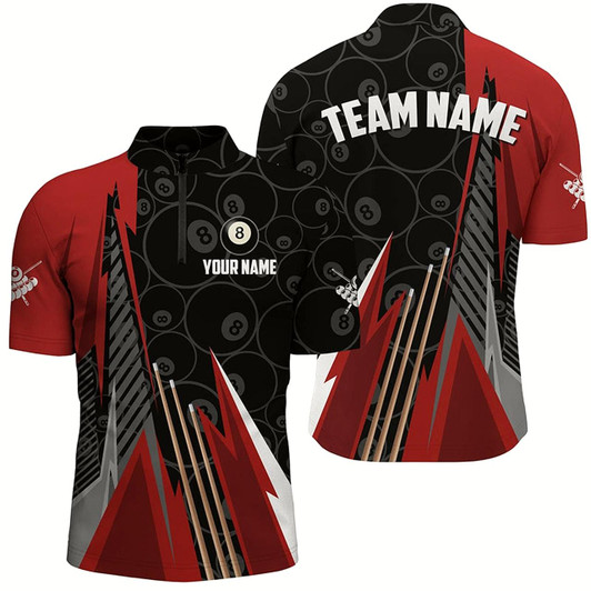 Goofygearprints Personalized Black Red Billiard Pattern Men Quarter-Zip Shirt Custom Billiard Team Jersey Style 2