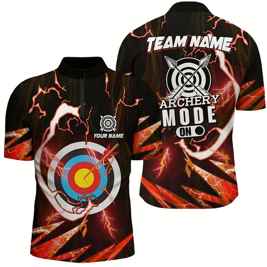 Goofygearprints Customized Red Thunder Archery Mode On Men Quarter-Zip Shirts, Archery Jerseys Team Shirts Style 2