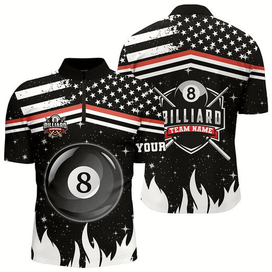 Goofygearprints Personalized 3D Billiard 8 Ball Pool Men Quarter-Zip Shirts Custom Us Flag Billiard Shirts Style 3