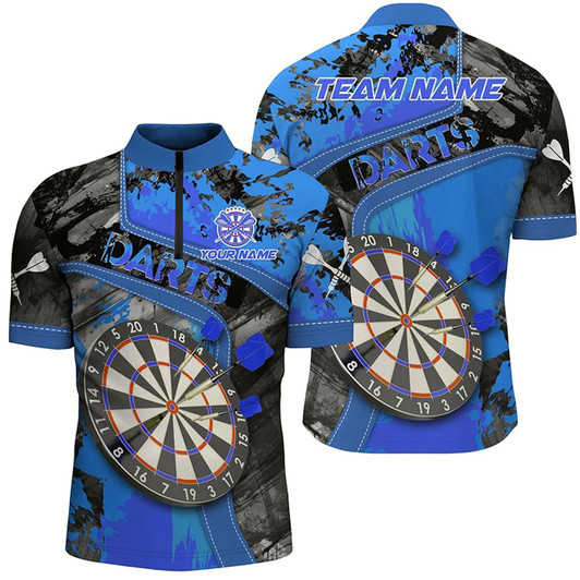 Goofygearprints 3D Dartboard Blue Grunge Men Darts Quarter-Zip Shirts Custom Darts Team Jerseys Uniform