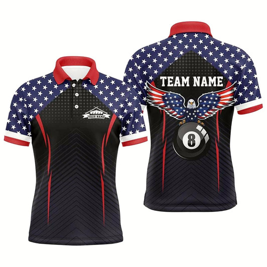 Goofygearprints Personalized Billiard Us Flag Eagle 8 Ball Billiards 3D Polo Shirts For Men, Billiards Jerseys