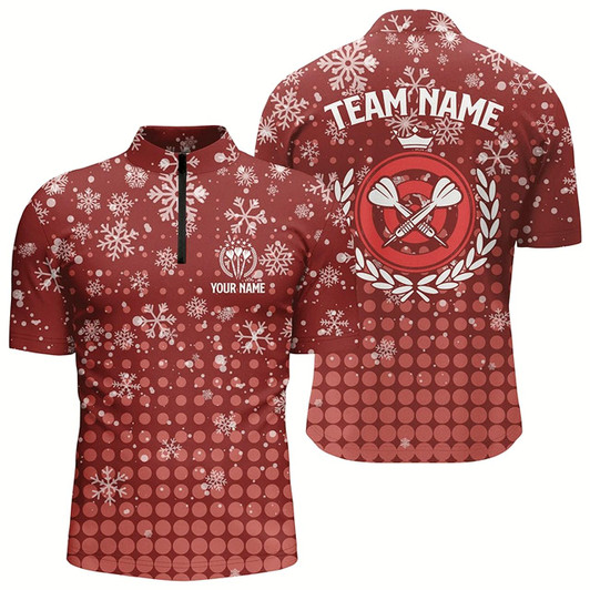 Goofygearprints Personalized Darts Christmas Snowflakes Red Quarter-Zip Shirt Custom Darts Jersey For Men