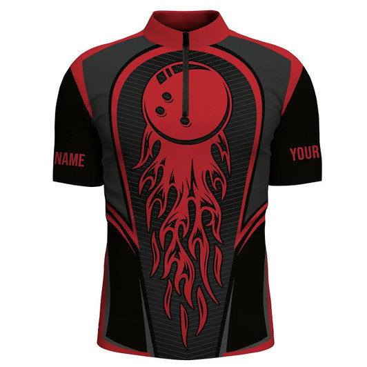 Goofygearprints Red Flaming Bowling Ball Custom Men'S Bowling Jerseys, Matching Team Bowling Shirts