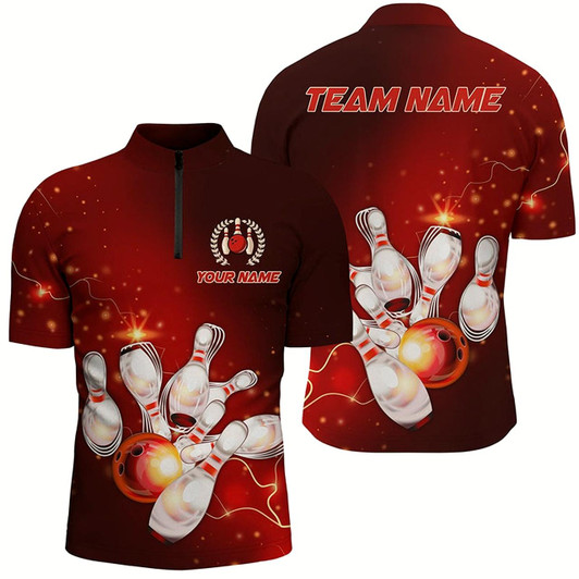 Goofygearprints Personalized Red Thunder Lightning Custom Bowling Shirts For Men, Bowling Team Jerseys