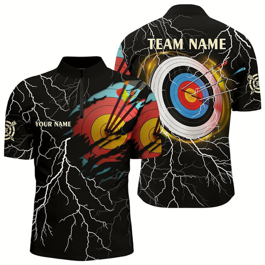 Goofygearprints Personalized Archery 3D Target Thunder Lightning Customized Archery Men Quarter-Zip Shirts