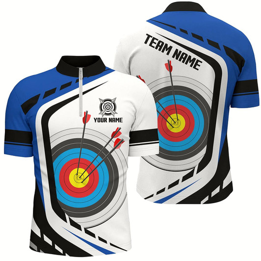 Goofygearprints Personalized Archery Target White Blue Jersey Men Quarter-Zip Shirts Custom Archery Outfit Style 2