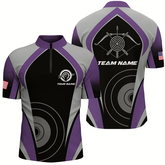 Goofygearprints Personalized Purple Archery Jerseys Men Quarter-Zip Shirts Custom Archery Uniform For Team Style 1