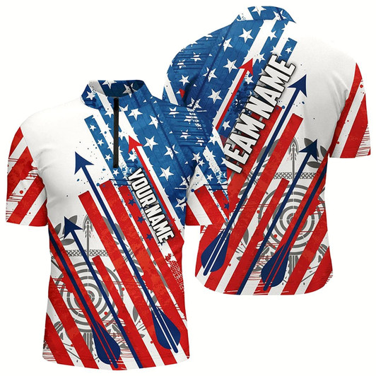 Goofygearprints Personalized Archery Bow Hunting Us Flag Shooter Archery Quarter-Zip Shirts For Men, Archery Shirts Style 1