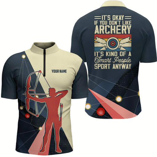 Goofygearprints Personalized Silhouette Archer 3D Target Archery Quarter-Zip Shirts For Men, Funny Archery Shirts Style 3