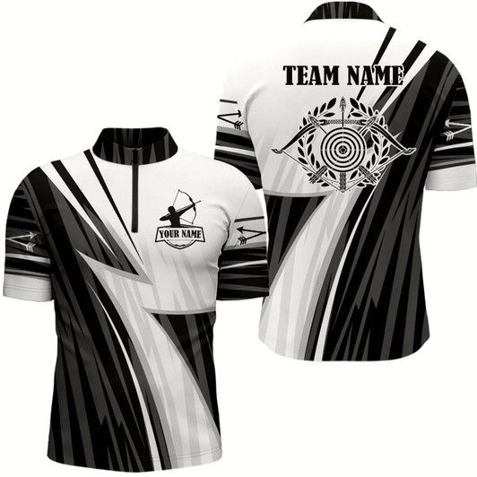 Goofygearprints Personalized White Black Target Archery Quarter-Zip Shirts For Men, Arrows Archery Team Shirts