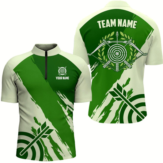 Goofygearprints Personalized Green Jerseys Archery Men Quarter-Zip Shirts Custom Archery Jerseys Shirts Style 1