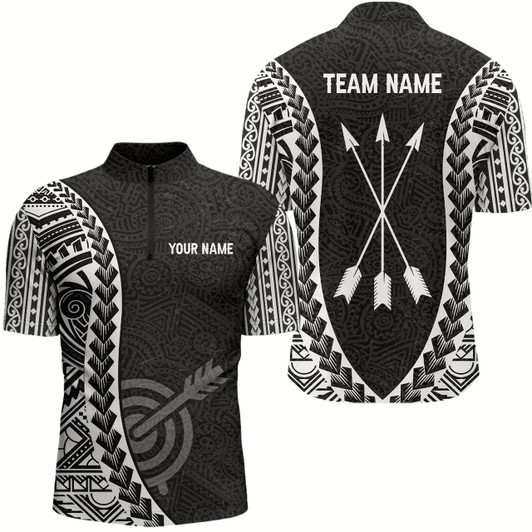 Goofygearprints Personalized Tribal Pattern Target Archery Quarter-Zip Shirts For Men, Arrows Archery Team Shirts
