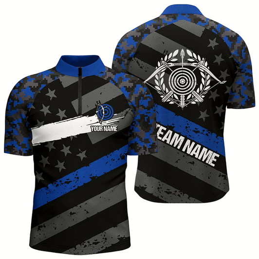Goofygearprints Personalized Blue Retro Us Flag Archery Quarter-Zip Shirts For Men Custom 3D Target Archery Jerseys