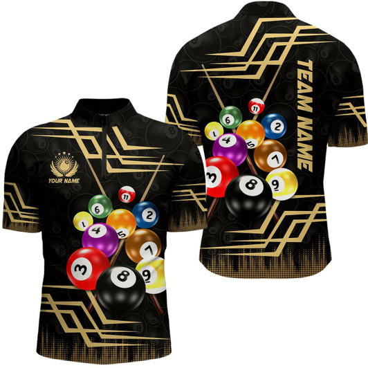 Goofygearprints Personalized 3D Billiard Balls Quarter-Zip Shirts For Men Custom Billiards Outfit