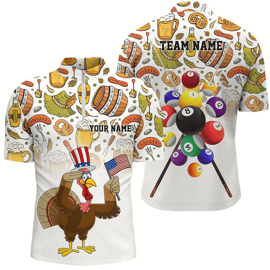 Goofygearprints Custom Thanksgiving Day Turkey Chicken Billiard Men Quarter-Zip Shirts, Thanksgiving Gifts