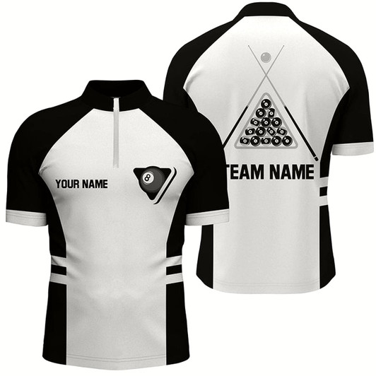 Goofygearprints Personalized Billiard Balls 8 Ball Pool Billiard Quarter-Zip Shirts For Men, Billiard Jerseys