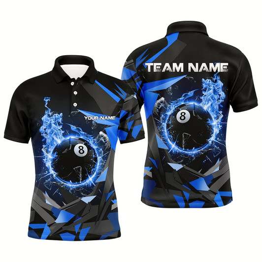 Goofygearprints Blue 8 Ball Pool Fire Break Glass Custom Billiard Shirts For Men Team League Billiard Jerseys