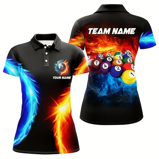Goofygearprints Personalized Water And Fire Billiard Balls 3D Printed Women Polo Shirts Custom Pool League Shirts Style 1