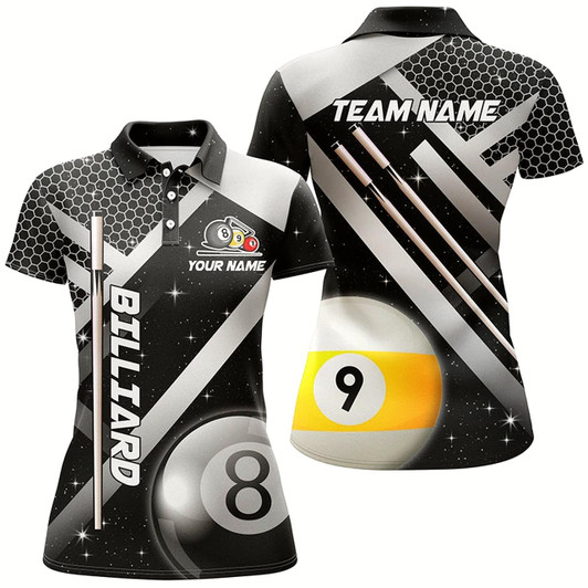 Goofygearprints Personalized Black Jerseys Billiard 8 Ball & 9 Ball Women Polo Shirts Custom Unique Billiard Uniform Style 1