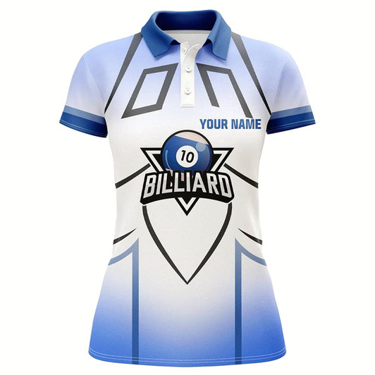 Goofygearprints Personalized Blue 10 Ball Billiard 3D Polo Shirts For Women, Custom 10 Ball Pool Billiards Jerseys Style 1