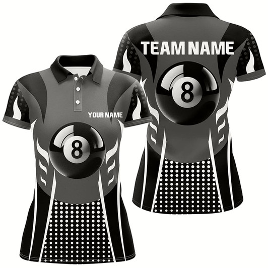 Goofygearprints Personalized White Black 8 Ball Billiard 3D Polo Shirts For Women, Sport Billiard 8 Ball Pool Jerseys